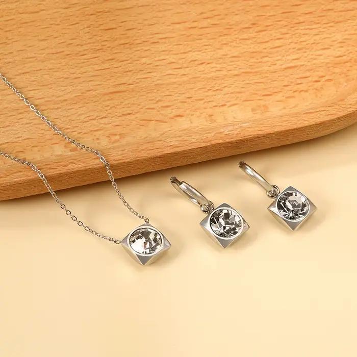 Ensemble de Bijoux Carrés en Pierre Brillante pour Femme