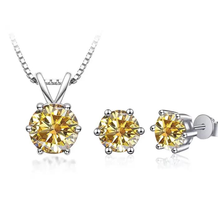 Ensemble de bijoux en argent sterling 925 avec moissanite pour femmes, colliers et boucles d'oreilles pour les occasions spéciales