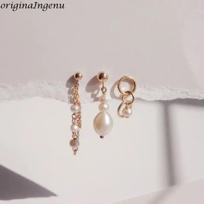 Ensemble de 3 boucles d'oreilles en or 14 carats avec perles, bijoux de luxe, boucles d'oreilles à clous en or, cadeaux pour femmes, ensembles de bijoux pour dames