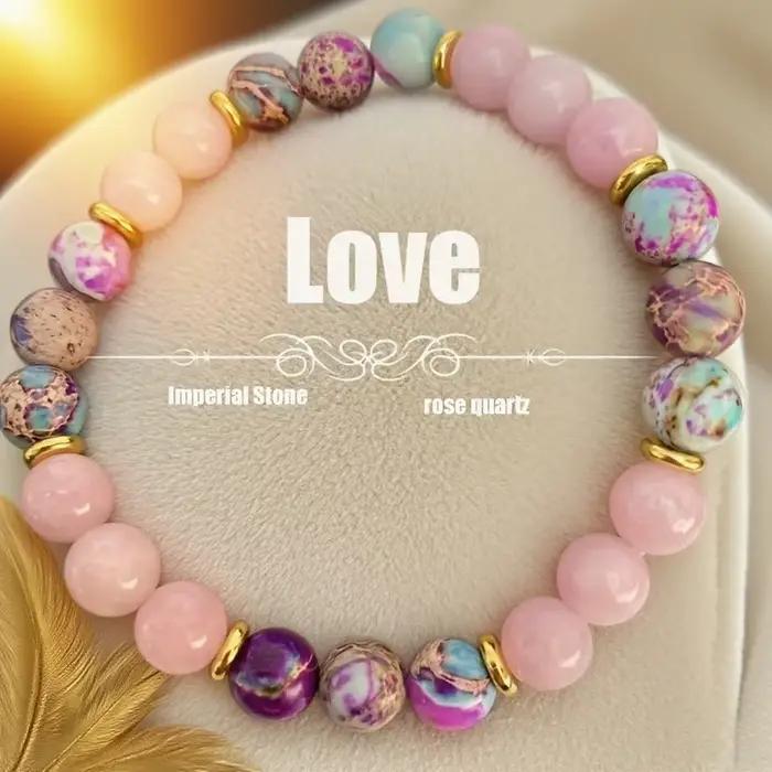 Bracelet de perles en Quartz Rose pour femmes, jaspe impérial coloré, bijoux à la mode pour l'amour