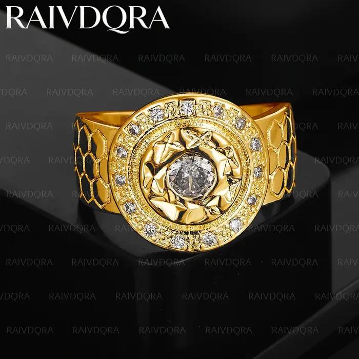 Bague fine ronde large plaquée or 18 carats avec zircon pour femme