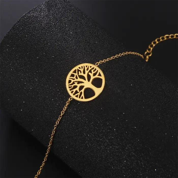 Bracelet Arbre de Vie Plaqué Or Acier Inoxydable Bijoux Luxe Femme Occasions Spéciales Croissance Vitalité Nature