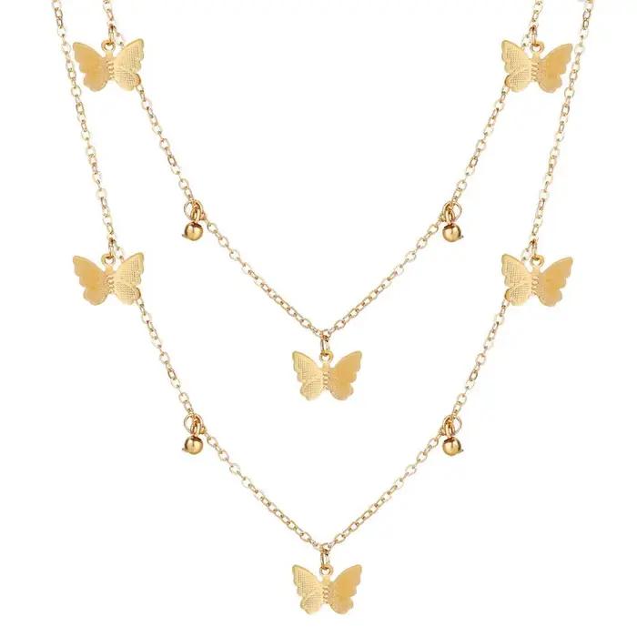 Collier papillon double couche pour femme, pendentif pour femme, style design, bijoux de connaissance chauds, cadeaux pour filles, mode
