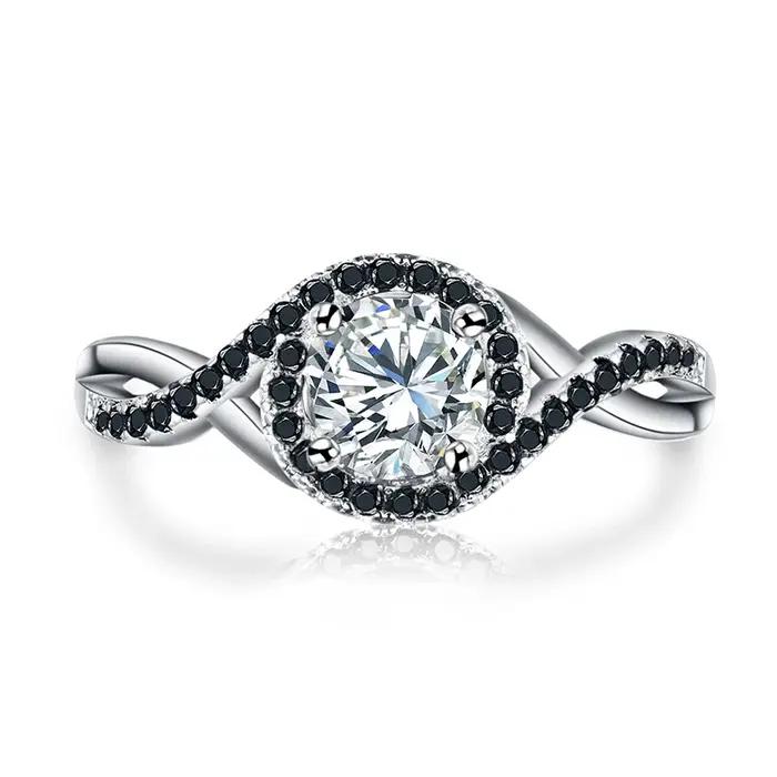 Blcak Awn 2026 Nouvelle bague de fiançailles tendance en spinelle noire couleur argent pour femme