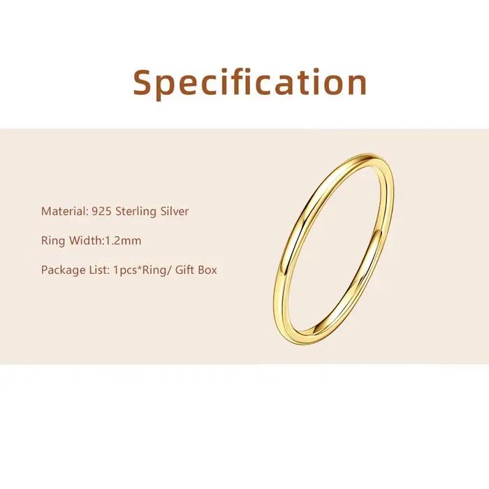 Lnngy 14K plaqué or bague Anillo Plata 925 en argent Sterling 1.2mm largeur anneaux lisses pour les