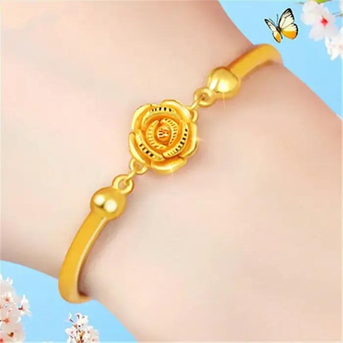 Bracelet Rose couleur or véritable 18 KT pour femmes
