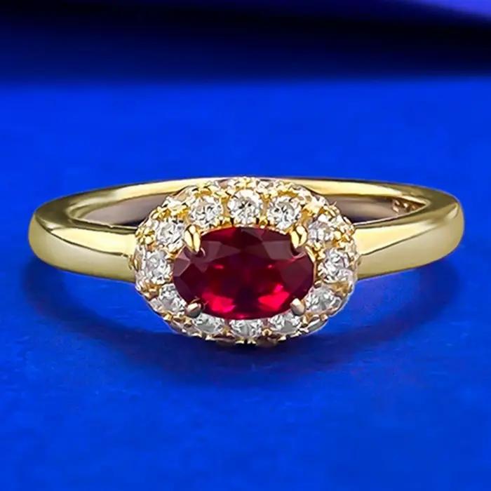 Wong Rain – bague de fiançailles Vintage en argent Sterling 925, coupe ovale, rubis 4x6 MM, pierres précieuses en diamant à haute teneur en carbone, bijoux fins, cadeaux pour femmes