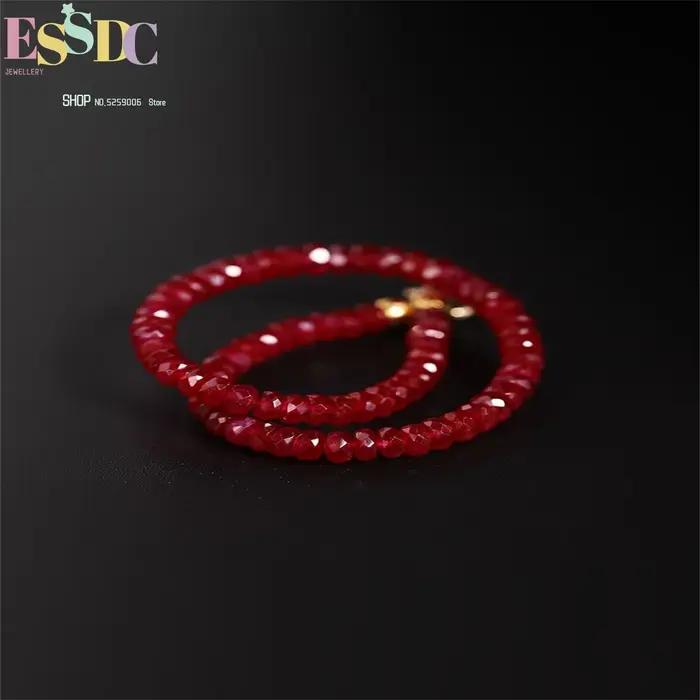 Bracelet Rubis Rouge pour Femmes Pierre Précieuse à Facettes Sang de Pigeon Perles Remplies d'Or Cordon Réglable Bijou Mode Occasion Spéciale