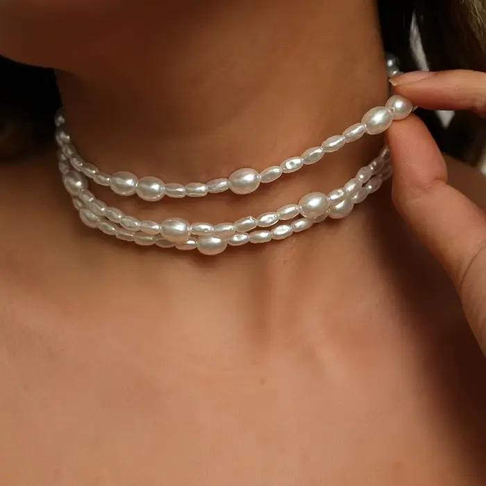 Collier ras du cou en Imitation de perles pour femmes, Simple, Baroque, chaîne de perles, tempérament élégant, bijoux de fête de mariage, nouvelle collection 2024