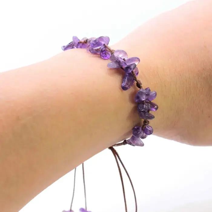 Bracelets tressés en pierre de cristal macramé pour femmes et filles améthyste naturelle quartz pierre précieuse bracelet ajustable tissé bijoux romantiques occassions spéciales