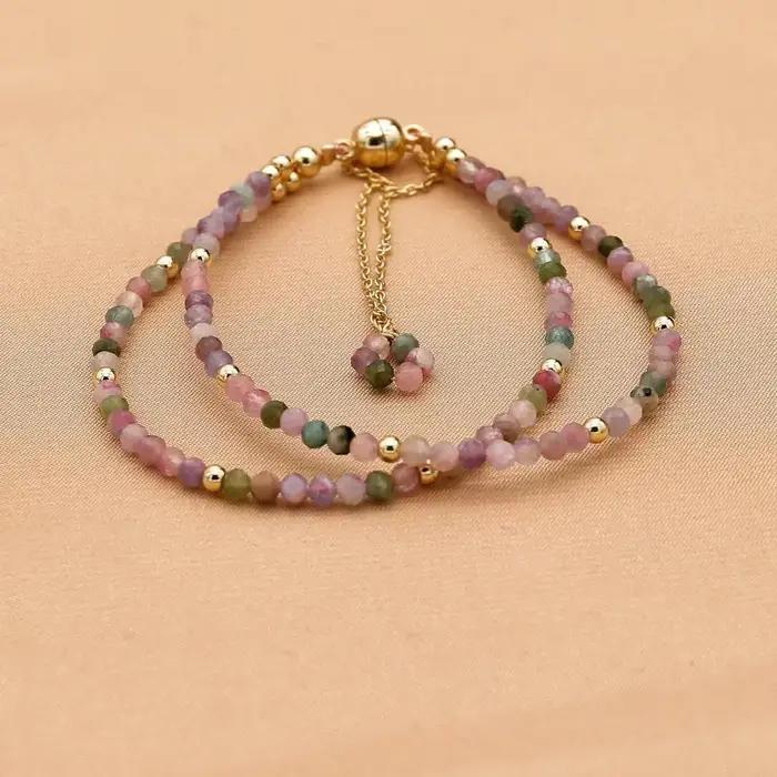Bracelet Tourmaline Bohème Double Couche Coloré Cristal Perlé Fait Main Femmes Occasions Spéciales
