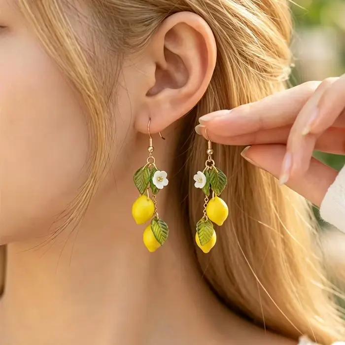 Boucles d'oreilles personnalisées citron en résine avec longue pampille fruits d'été bijoux bohèmes polyvalents pour femmes occasions spéciales