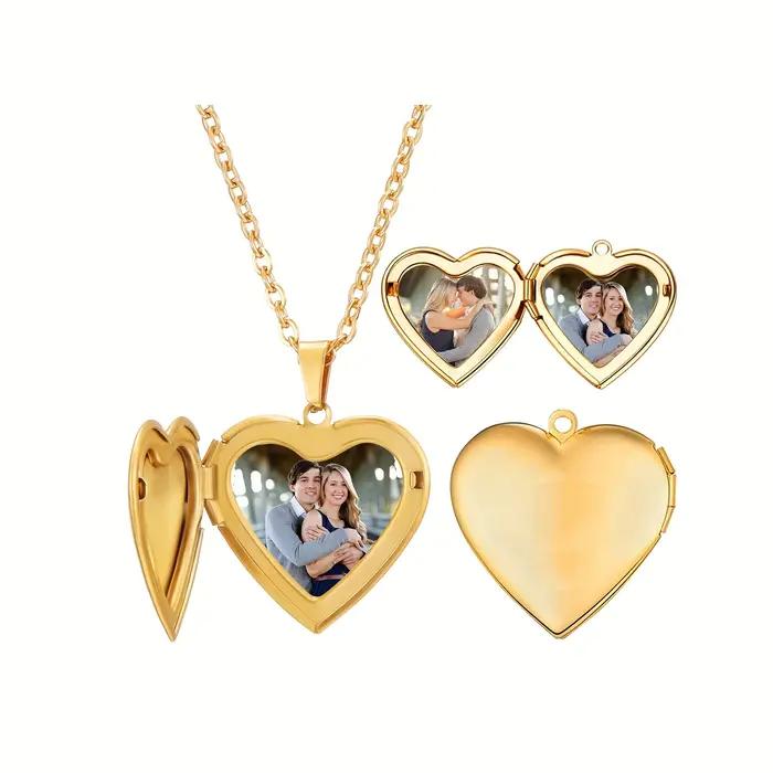 Collier avec pendentif médaillon en forme de cœur, Image personnalisée, chaîne à faire soi-même, pour hommes et femmes, bijoux cadeaux personnalisés, 1/2