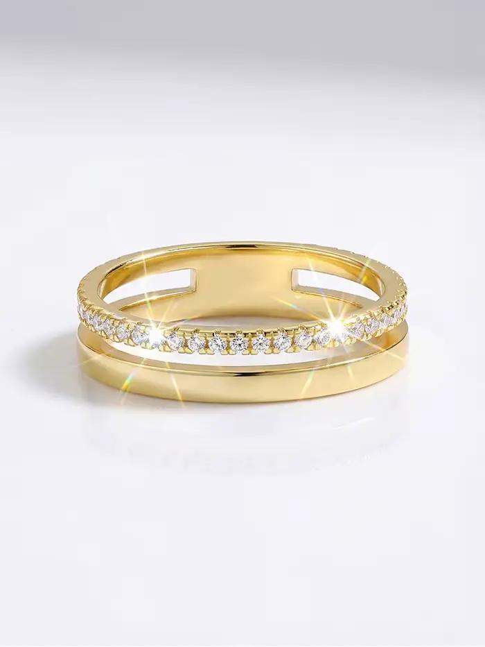 Bague ronde à double couche en diamant Moissanite véritable pour femmes, en argent Sterling 925, bijoux fins de luxe pour fiançailles et mariage