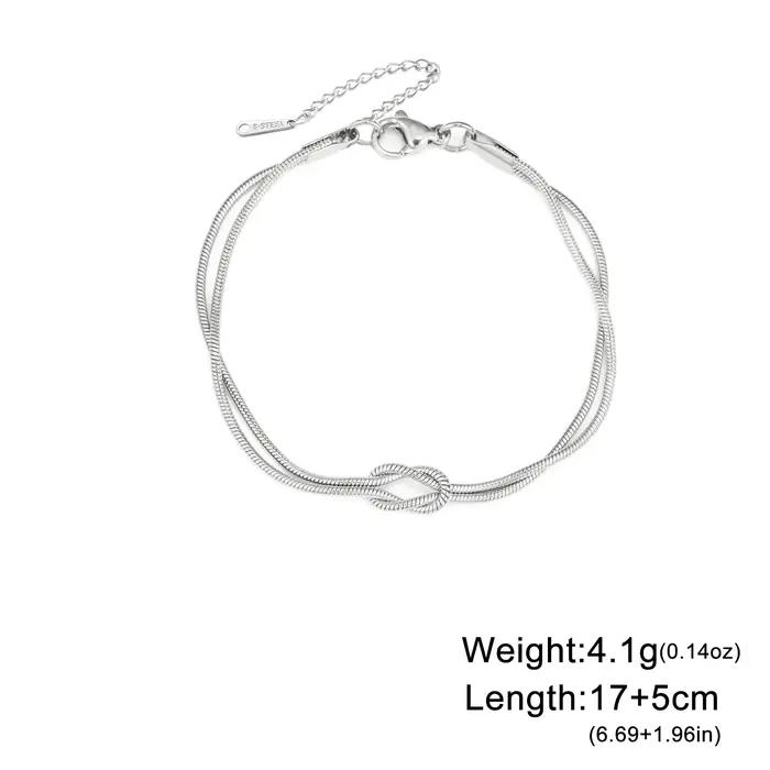 Bracelet Double Chaîne Serpent Nœud d'Amour Acier inoxydable Couleur Or Bracelets Ajustables Femmes