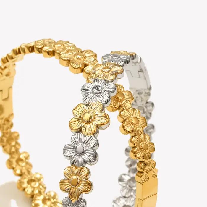 E.B.belle – Mini Bracelet à fleurs ovales Double couleur, plaqué PVD, en acier inoxydable, étanche, accessoires de bijoux pour femmes