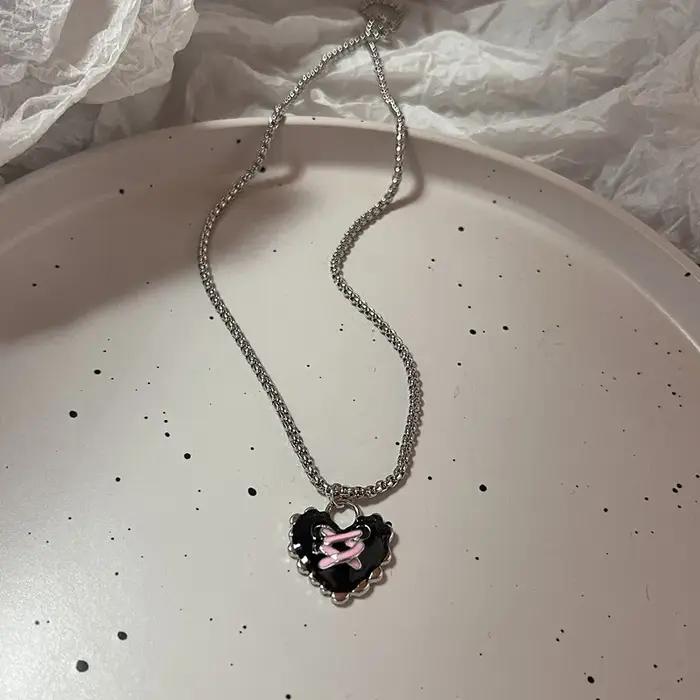Harajuku Punk amour coeur strass gothique titane acier collier pour femmes nouveau Cool fille fête b