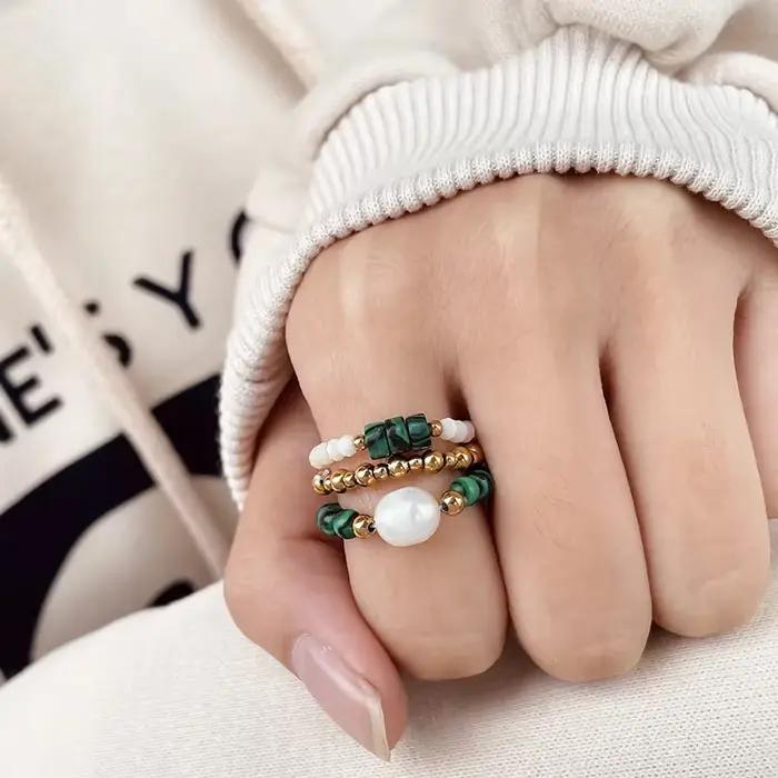 Bague en perle d'eau douce et acier inoxydable Bohème pour femmes, ajustable, pour mariage et occasions spéciales