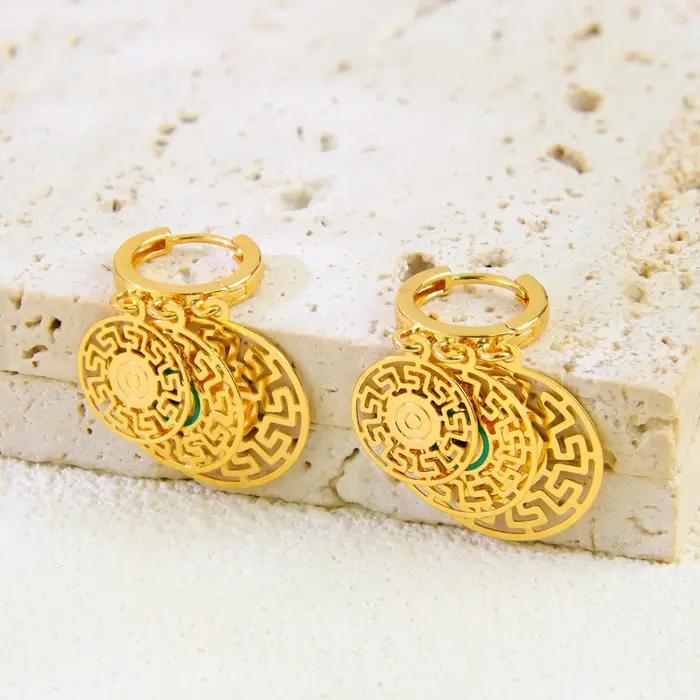 Boucles d'oreilles en pièces de monnaie arabe plaquées or 21 carats pour femmes musulmanes bijoux de fête de mariage cadeau pour femme occassions spéciales