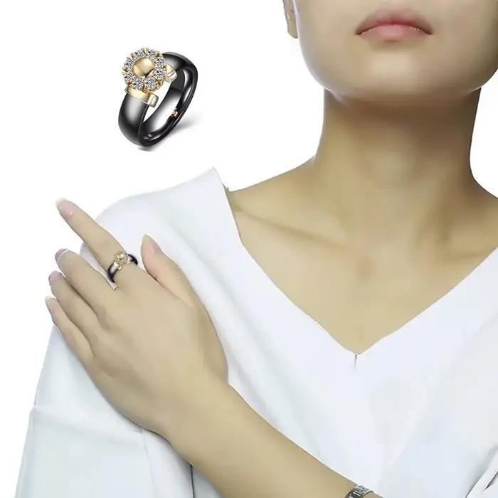 Bagues en céramique noire et blanche pour femmes, matiques de fiançailles en acier inoxydable, matiques d'amour élégantes, bijoux en céramique