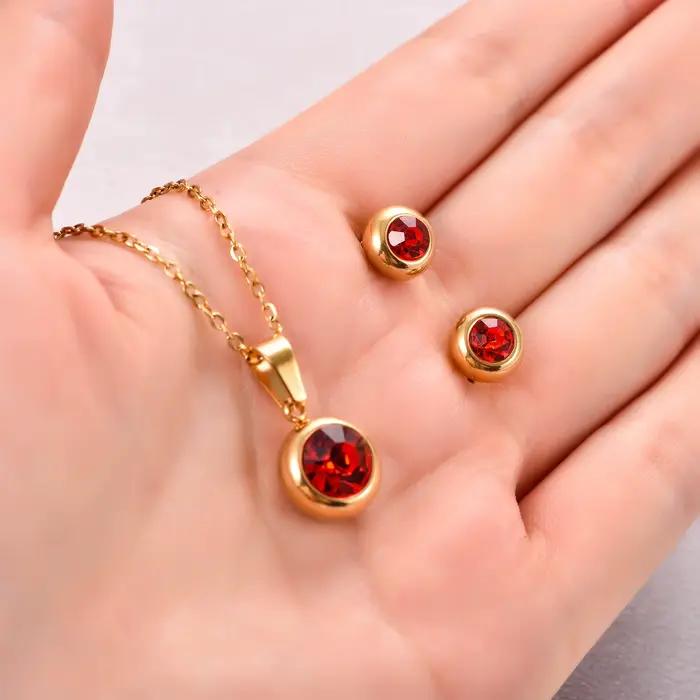 Ensemble de bijoux en acier inoxydable et zircone pour femmes, collier, boucles d'oreilles, pendentif, chaîne, ras du cou, clous d'oreilles, bijoux en métal, cadeau
