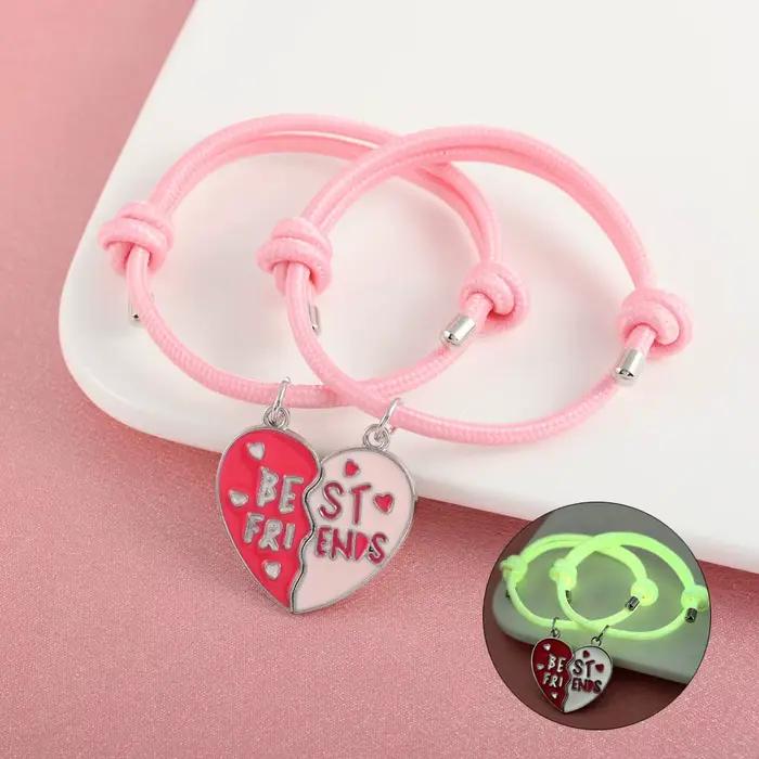 Winoneday Lot de 2 Bracelets d'Amitié BFF en Forme de Cœur Mignons avec Lettres, Cadeaux de Bijoux p