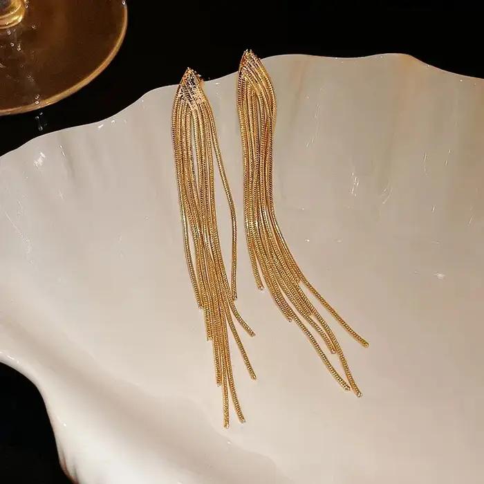 Boucles d'oreilles pendantes en forme de V couleur or, exquises, pour femmes, mode luxe léger, longu