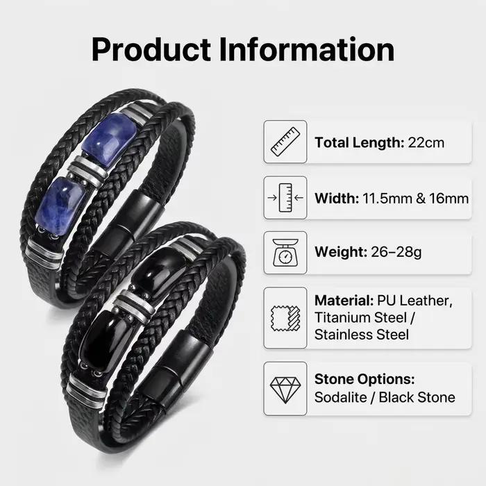 Bracelet à breloques classique pour hommes, pierre naturelle, œil de tigre, obsidienne, boucle magnétique, en cuir, bijoux cadeau pour hommes