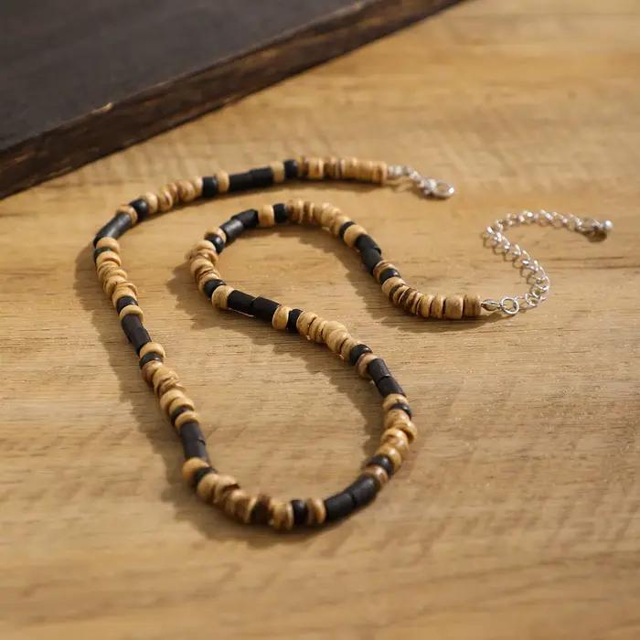 Collier chaîne de petites perles marron et noir pour hommes, ras du cou court en perles de bois, tendance, bijoux à la mode, 2023