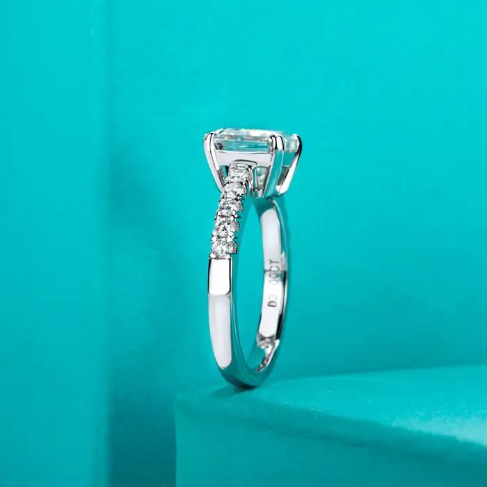 Bague de fiançailles en moissanite taillée Asscher de 3ct pour femmes AnuJewel en argent sterling 925