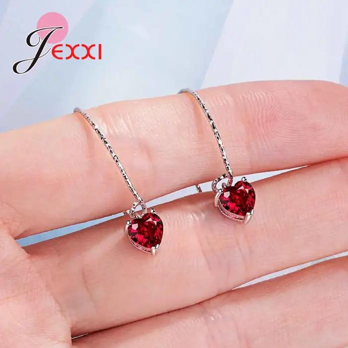 Boucles d'oreilles pendantes en forme de cœur rouge
