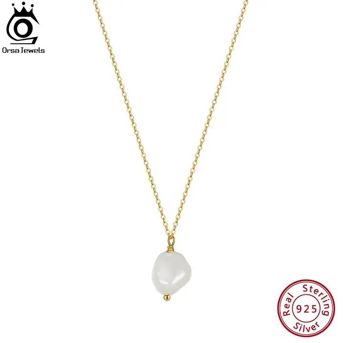 ORSA JEWELS 925 collier de perles en argent Sterling avec véritable perle baroque naturelle irrégulière pour les femmes collier bijoux GPN22