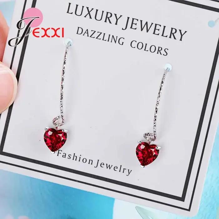 Boucles d'oreilles pendantes en forme de cœur rouge