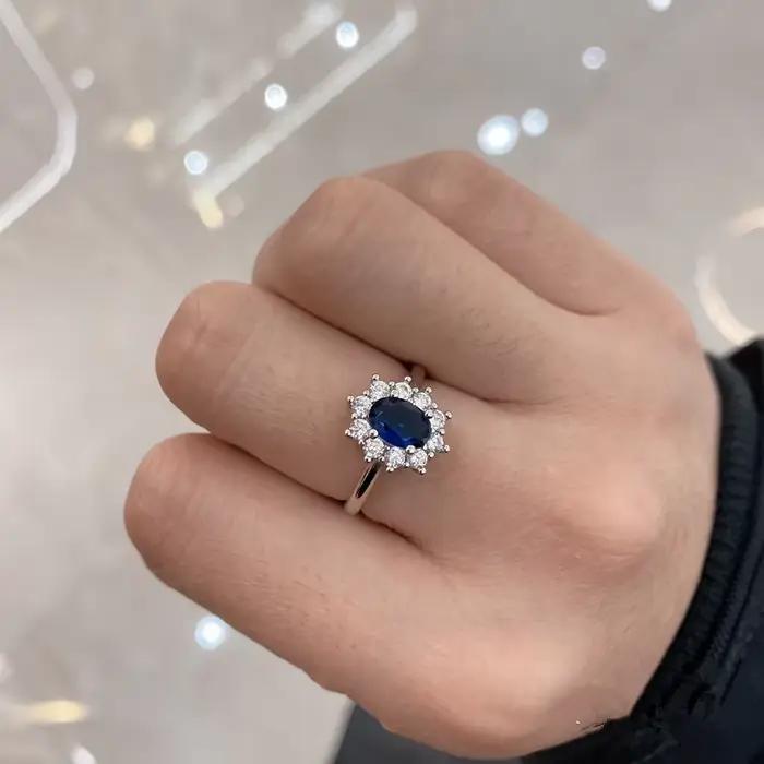 Bague CC&BYX en argent sterling sertie de zirconium bleu élégante pour occasions spéciales femmes alliances de mariage fiançailles mariage