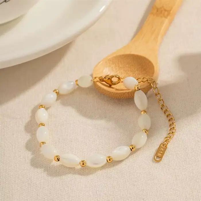 Bracelet de perles de coquillage de mer de 3mm pour femmes, bijoux sur la main, cadeau de fête, en acier inoxydable, livraison gratuite, tendance