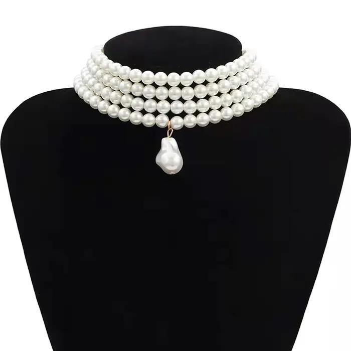 Collier ras du cou classique en perles rondes pour femmes