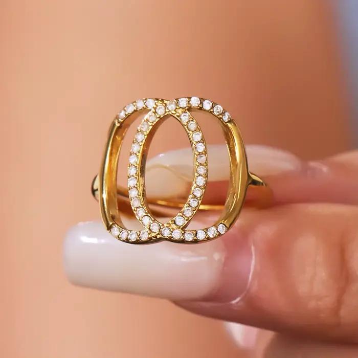 Double bague en argent doré et Zircon creux pour femmes
