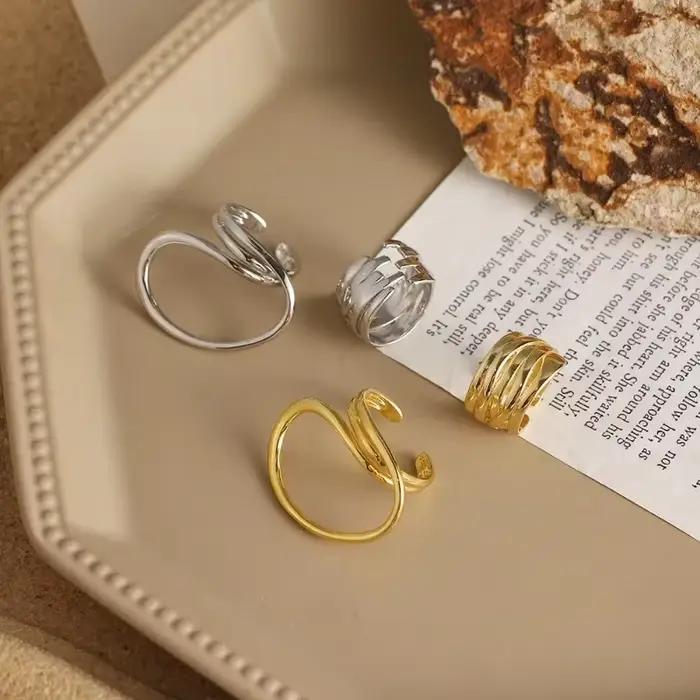 Bagues en alliage de zinc géométriques déformées style vintage pour femmes à lignes uniques