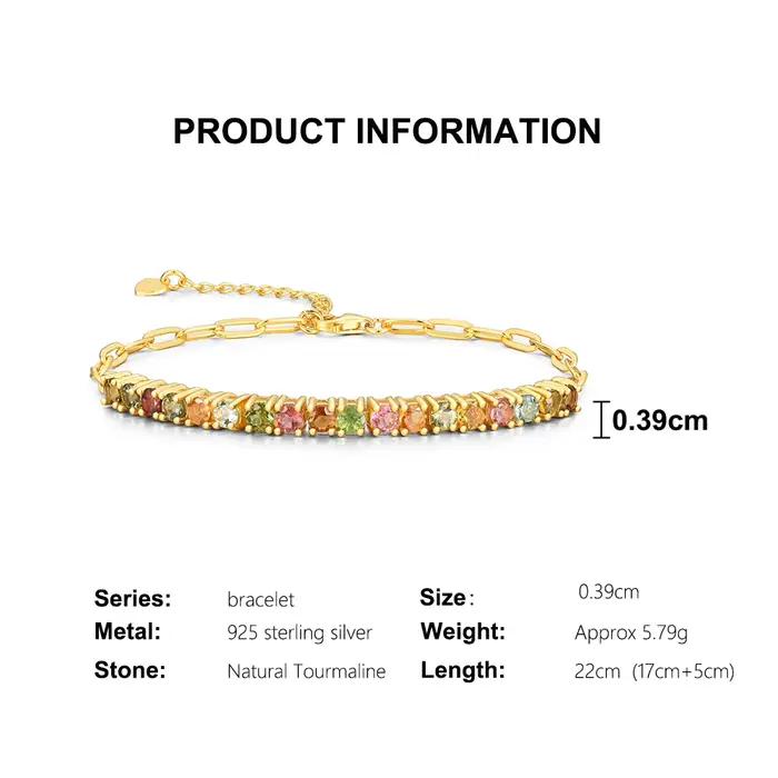Bracelet rond multi-tourmaline naturelle exquise de 3.00mm, bijoux fins en argent Sterling 925 pour cadeaux de Banquet et d'anniversaire pour femmes