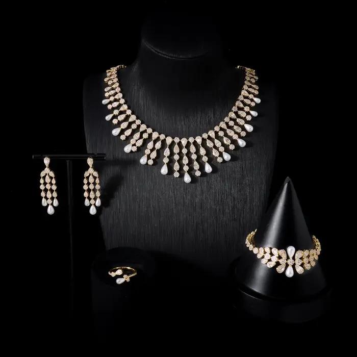 Parures de colliers pour femmes IN JEWELIFE 250402, zircon cubique, ensemble de bijoux de mariée en perles, accessoire de fête et de fiançailles, style Dubaï et Arabie Saoudite