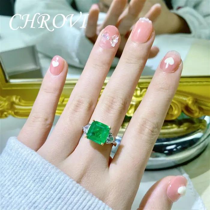 Bague en argent sterling 925 avec pierre verte, bague simple pour femme en diamant vert princesse bicolore
