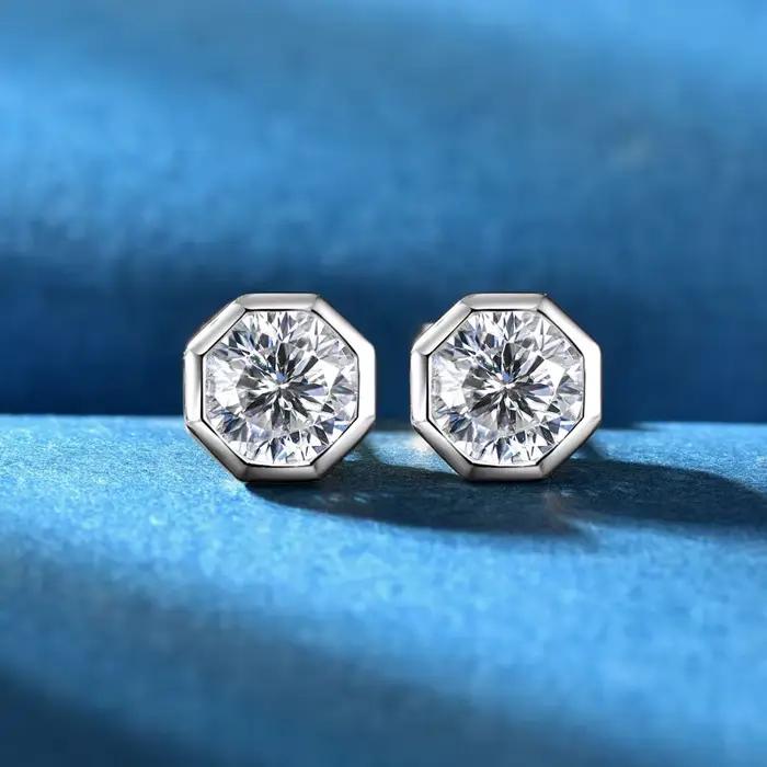 Boucles d'oreilles en argent sterling 925 serties de moissanite blanche pour femmes et hommes occasion spéciale anniversaire elegance classique