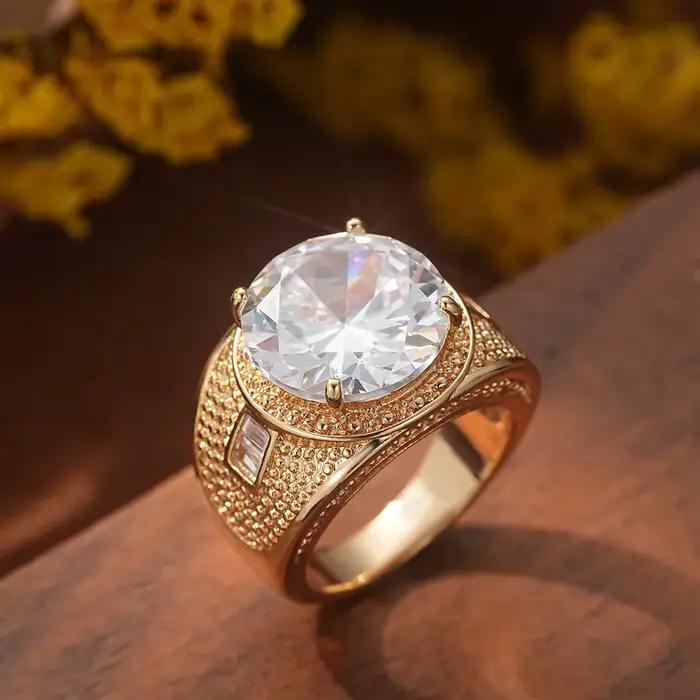 Solitaire 14K plaqué or laboratoire diamant bague hommes/femmes bijoux fête mariage noir émeraude pierre bande anneaux pour cadeaux