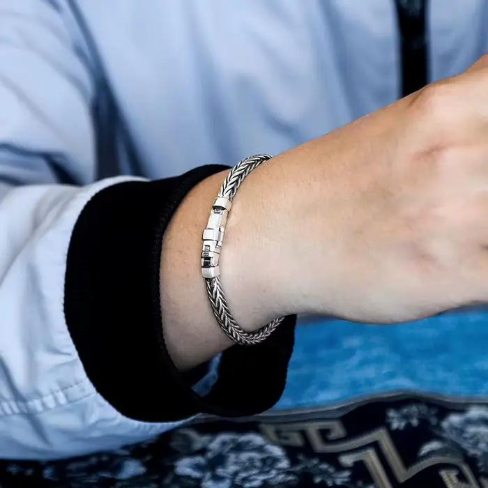 Bracelet de quille de personnalité tissé à la main pour hommes et femmes, argent S925, style dominateur vintage, cadeau de bijoux de mode, prix d'usine