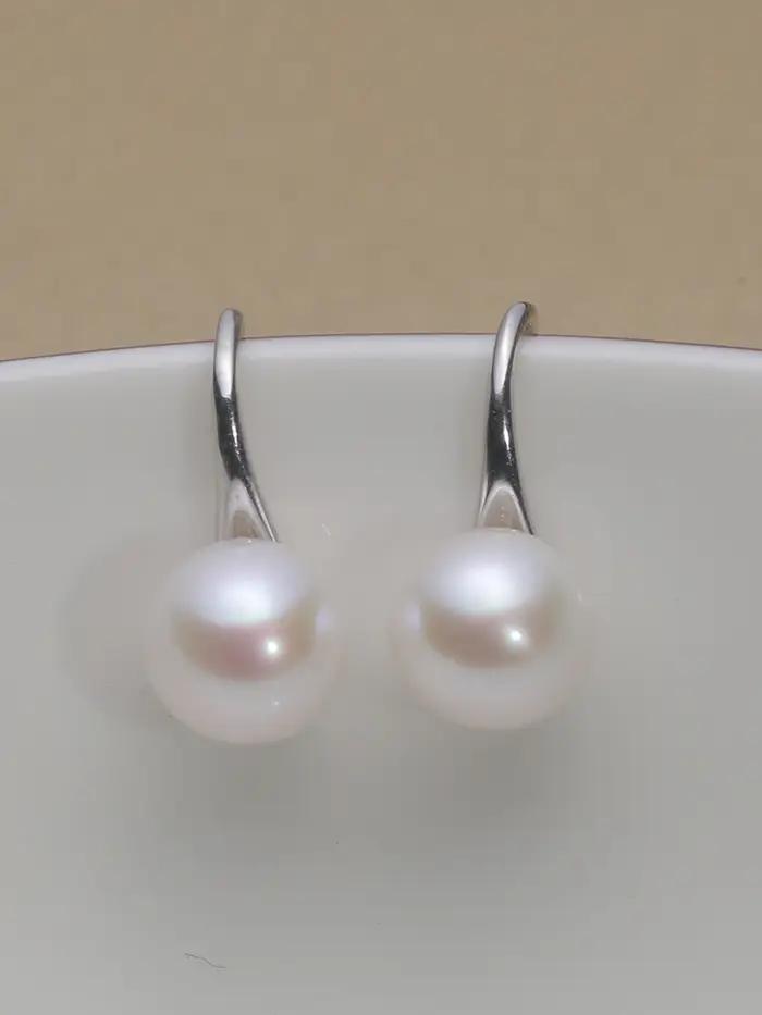 Boucles d'oreilles en argent sterling 925 avec perle d'eau douce naturelle ronde pour femmes, bijoux élégants et sophistiqués pour soirées et occasions spéciales