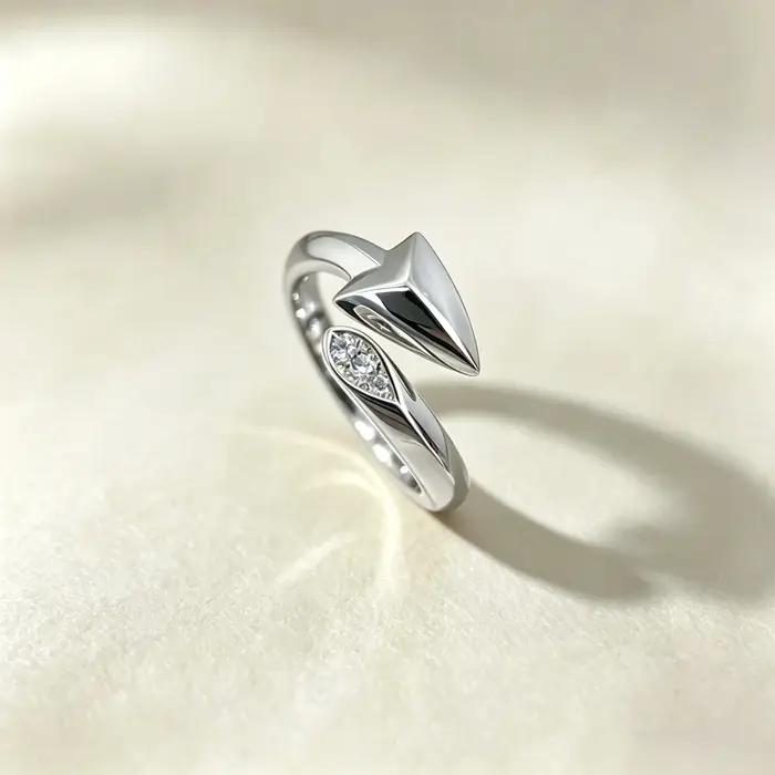 Bague ouverte de luxe en forme de flèche entièrement sertie de diamants pour femme