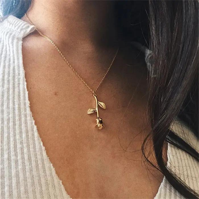 Collier de bijoux de mode en argent couleur or Rose