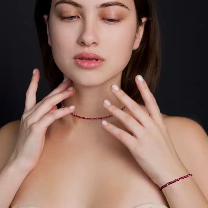 Ensemble collier et bracelet de pierres précieuses pour femmes et filles