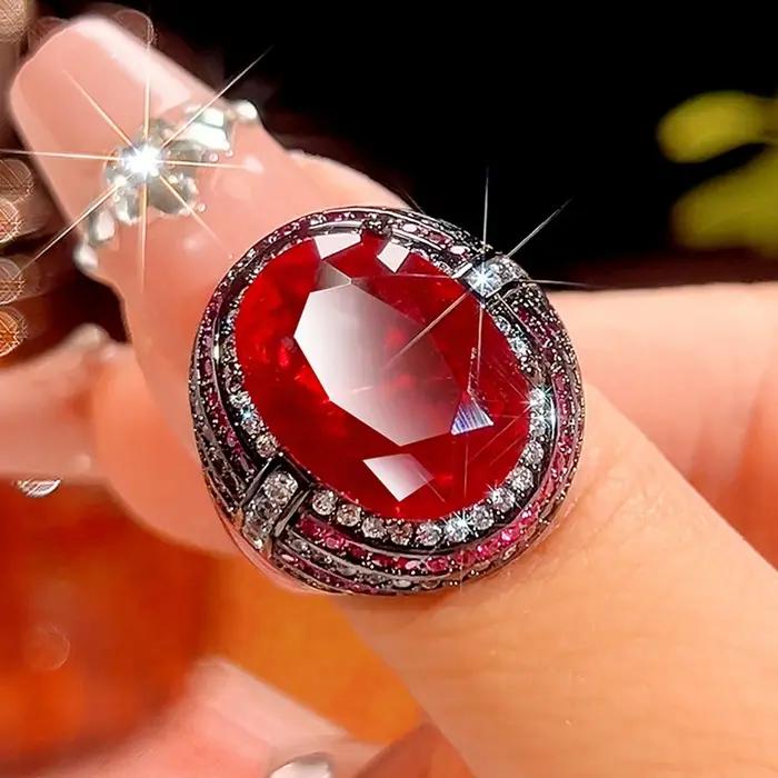 Bague en Tourmaline Paraiba Ovale Créée en Laboratoire Bague de Mariage Ouverte Réglable Pour Fêtes Spéciales