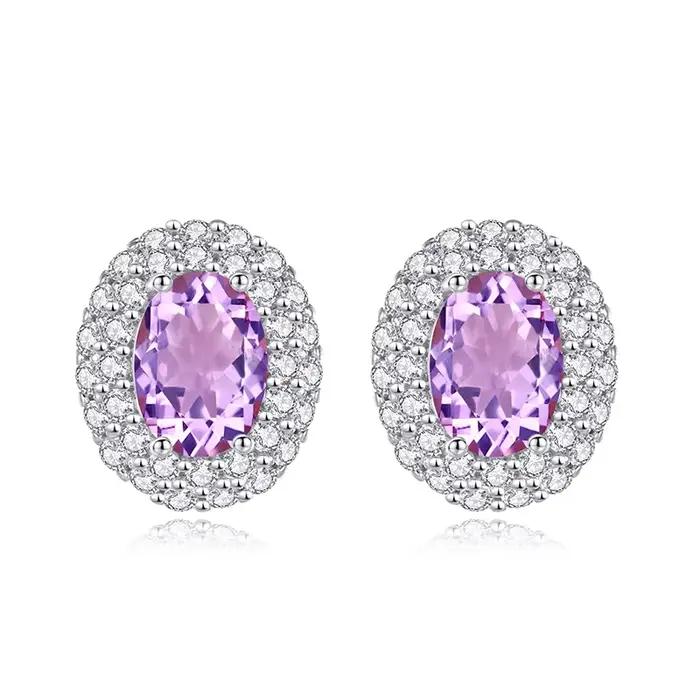 Boucles d'oreilles en argent Sterling 925 avec topaze bleue pour femmes, coupe ovale, cristal nature